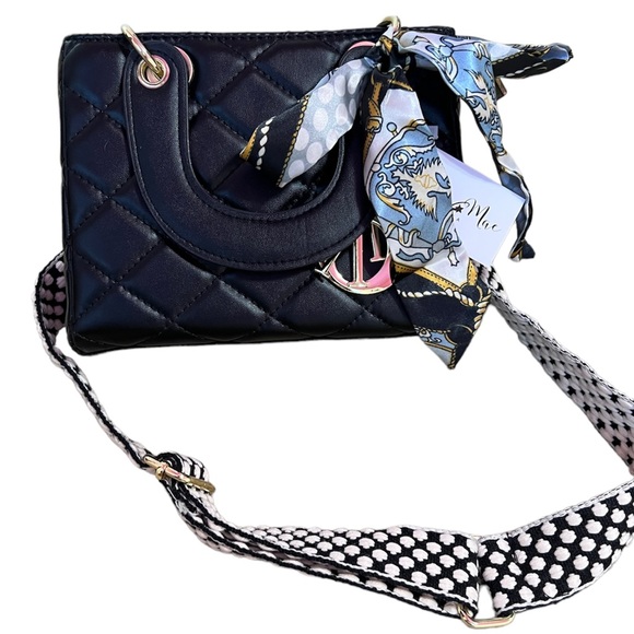 Quilted leather handbag / shoulder bag with twilly - Picture 3 of 5